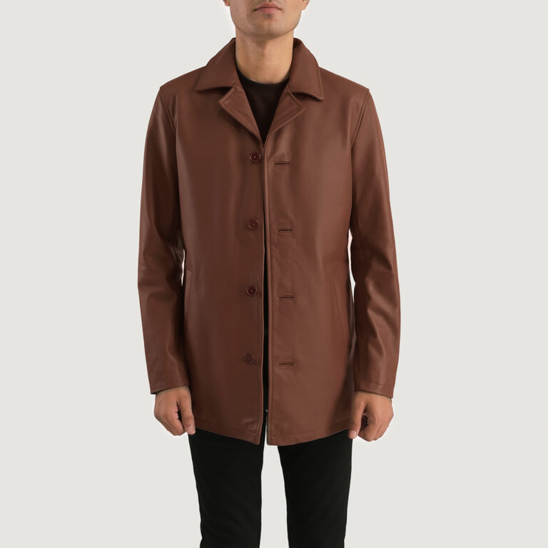 Mens Urban Slate Brown Leather Coat Open Front-4-1701087531339
